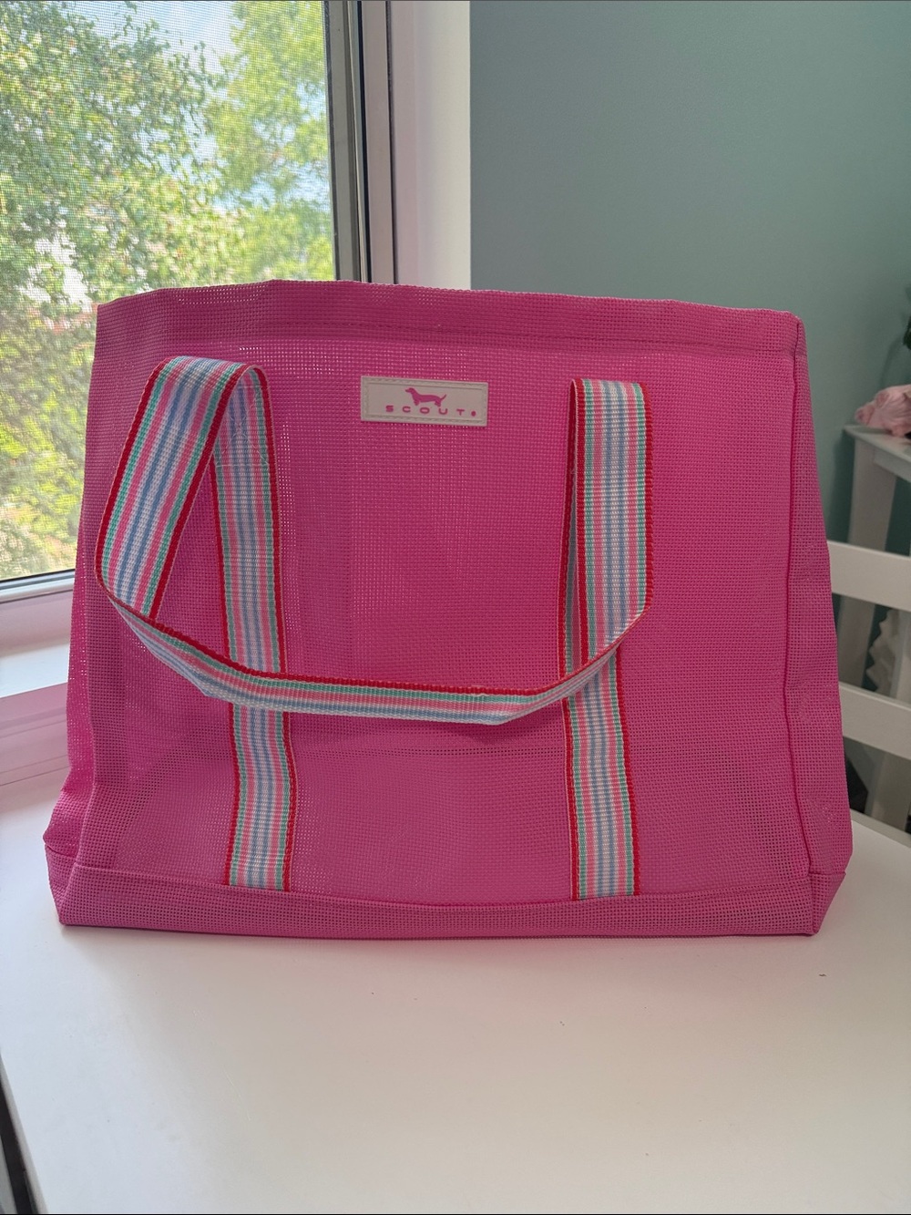 Scout Bright Pink Canvas Tote with Striped Webbing Handles
